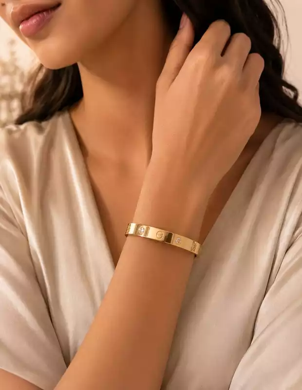 Gold Tone Crystal Studded Kada Bracelet