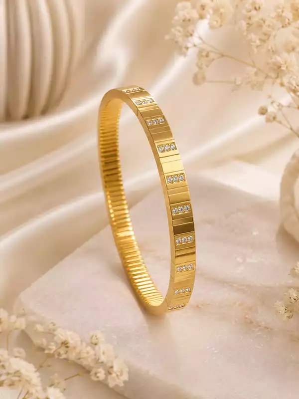Gold Tone Crystal Studded Link Kada Bracelet
