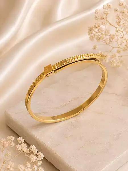 Gold Tone Textured Open Kada Bracelet