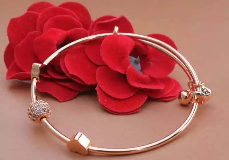 Rose Gold Tone Beaded Charm Kada Bracelet for Women