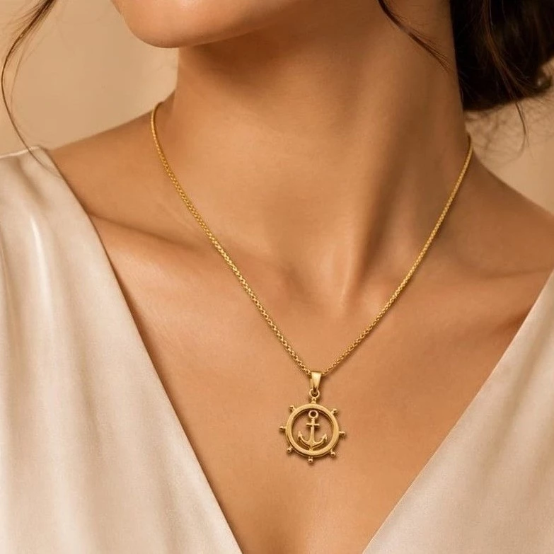 Gold-Plated Anchor Chain & Pendant