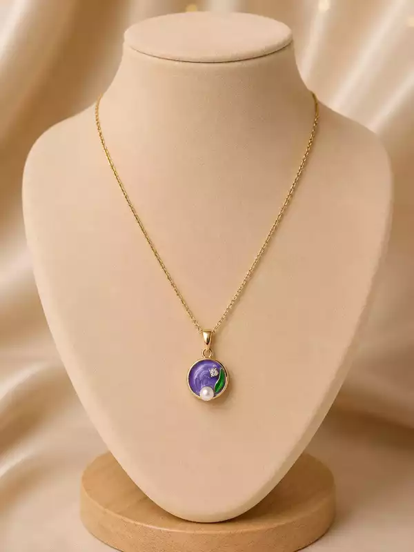 Lavender Bloom Pearl Pendant Necklace