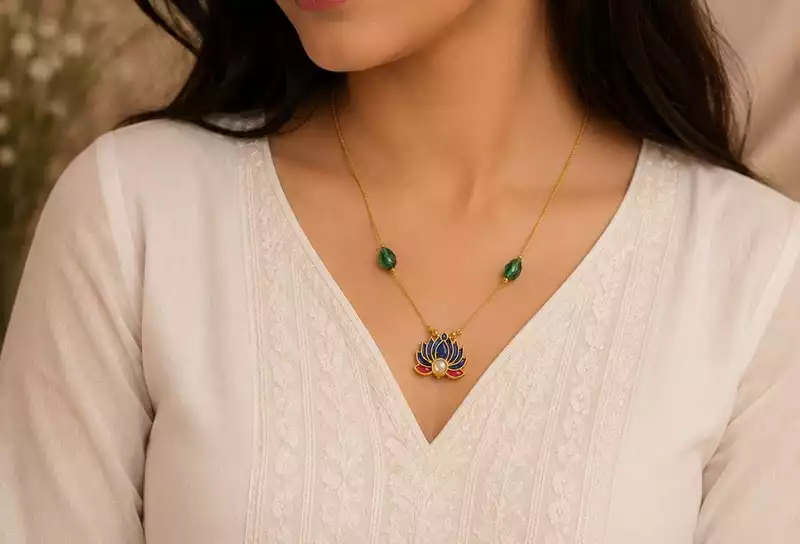 Lotus Invisible Thread Necklace with Crystal Pendant