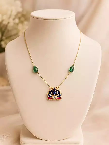 Lotus Invisible Thread Necklace with Crystal Pendant