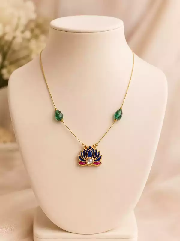 Lotus Invisible Thread Necklace with Crystal Pendant
