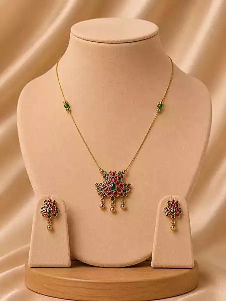 Traditional Kundan Style Invisible Thread Necklace & Earrings Set