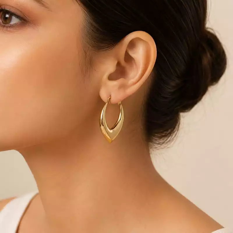 Gold Tone V Shape Hoop Earrings