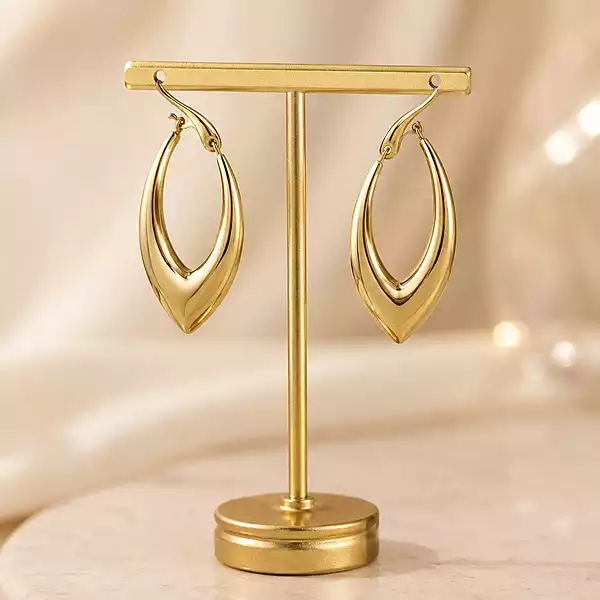 Gold Tone V Shape Hoop Earrings