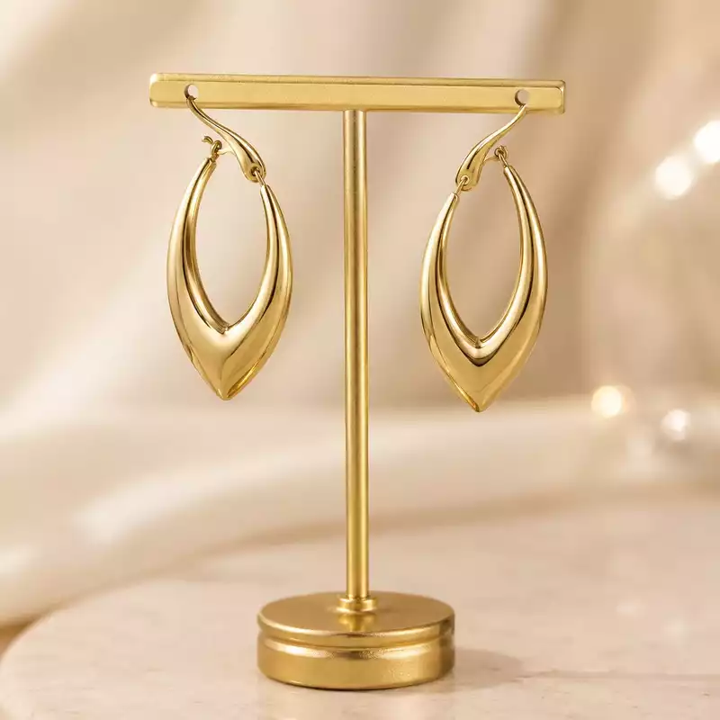 Gold Tone V Shape Hoop Earrings