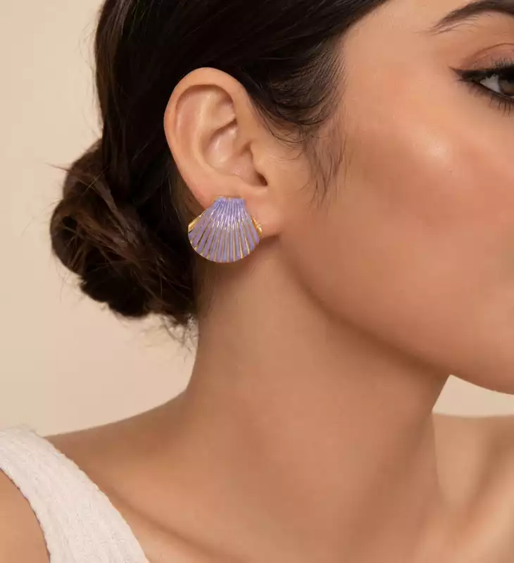 Lavender Purple Seashell Stud Earrings