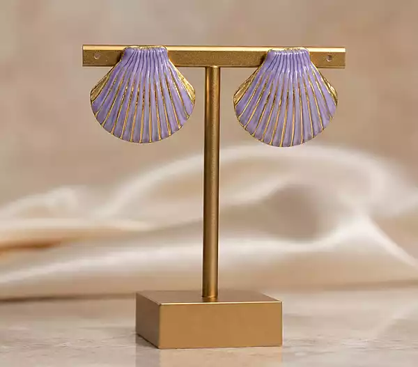 Lavender Purple Seashell Stud Earrings