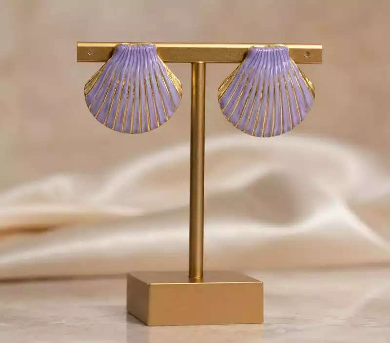Lavender Purple Seashell Stud Earrings