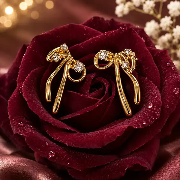 Gold Tone Crystal Ribbon Earrings