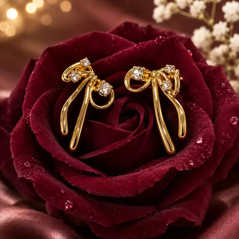 Gold Tone Crystal Ribbon Earrings