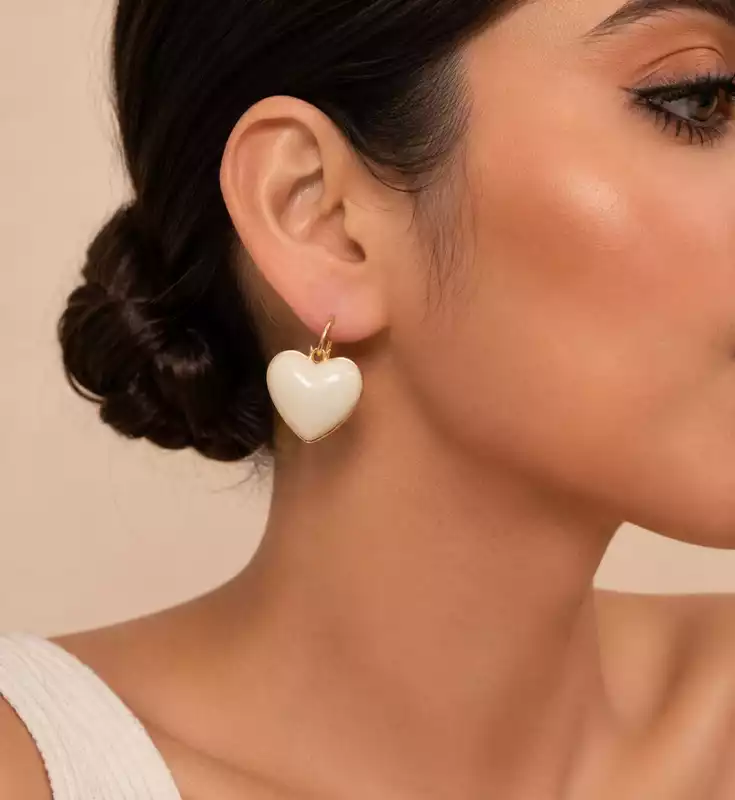 Elegant Ivory Heart Enamel Earrings
