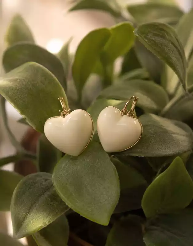 Elegant Ivory Heart Enamel Earrings