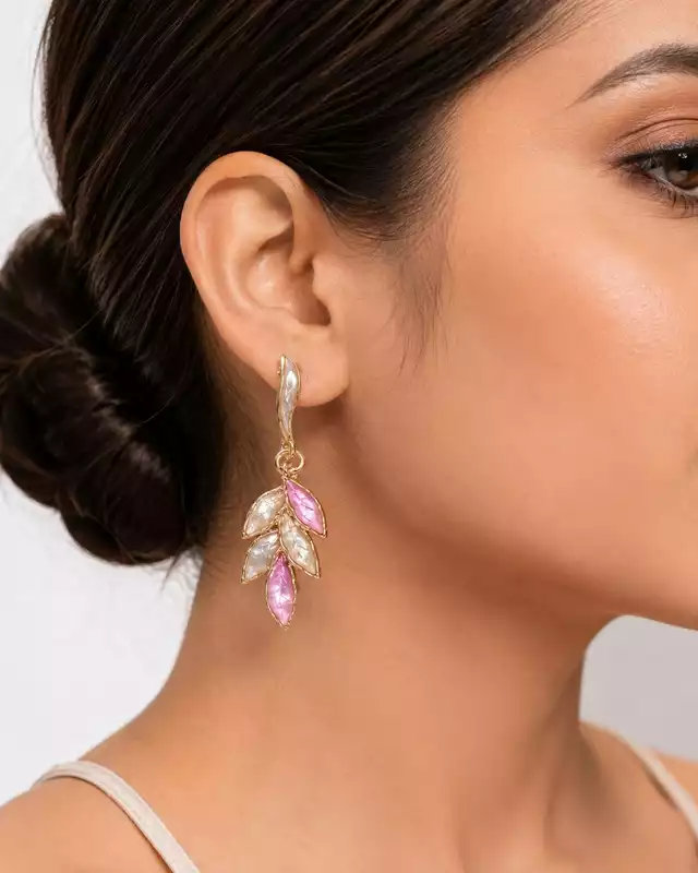Pink & Ivory Leaf Earrings