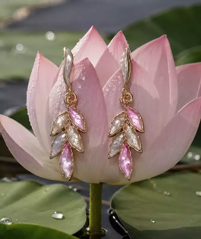 Pink & Ivory Leaf Earrings