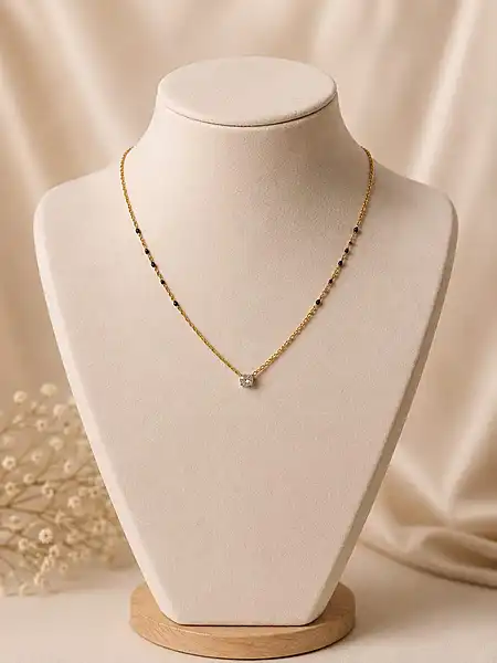 Gold-Tone Black Beaded Mangalsutra with Solitaire Pendant