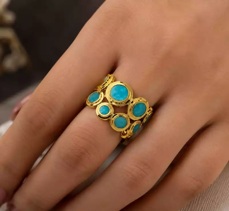 Turquoise Blue Enamel Circle Statement Ring