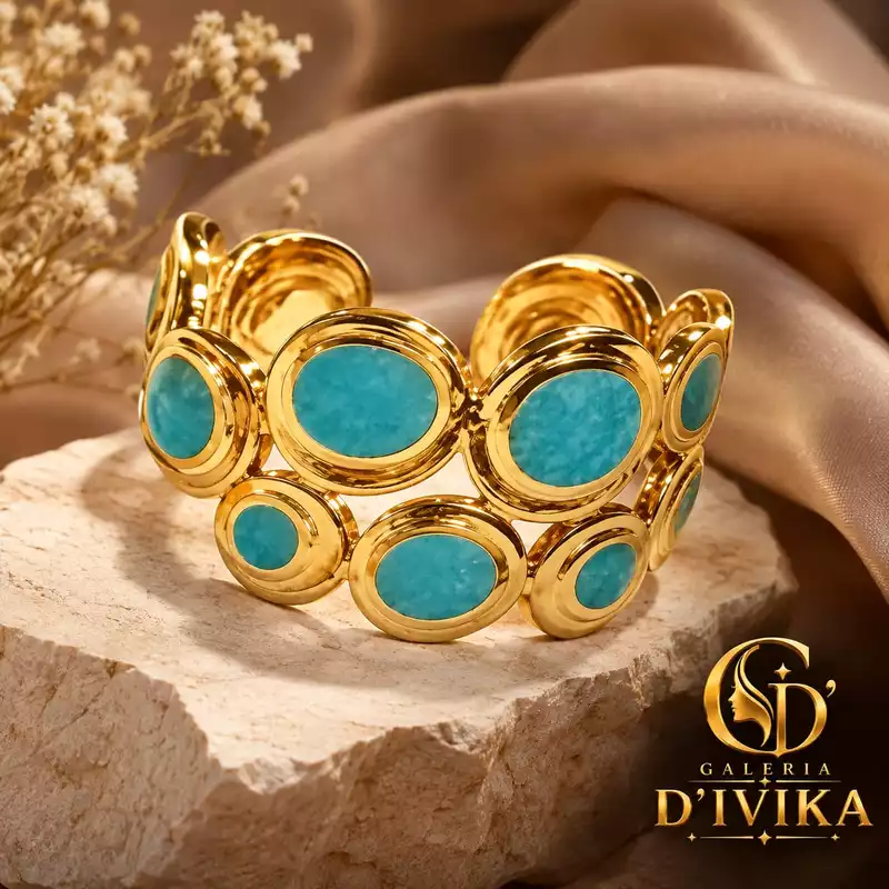 Turquoise Blue Enamel Circle Statement Ring
