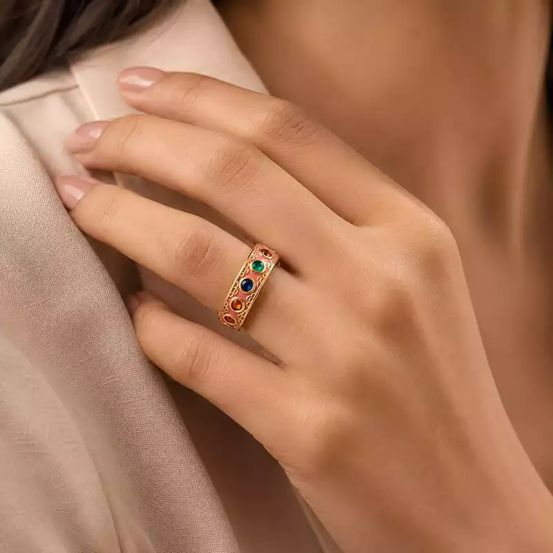 Multicolor Enamel Gemstone Cuff Ring