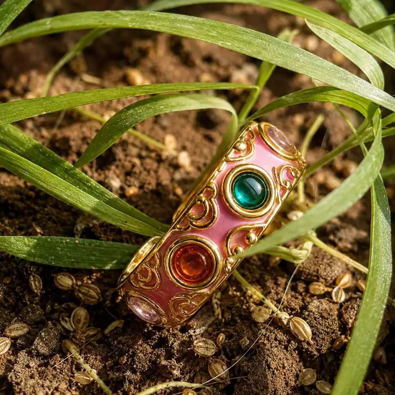 Multicolor Enamel Gemstone Cuff Ring