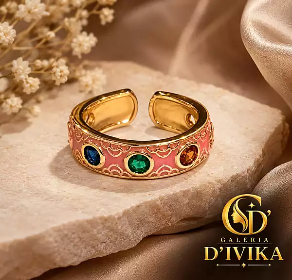 Multicolor Enamel Gemstone Cuff Ring