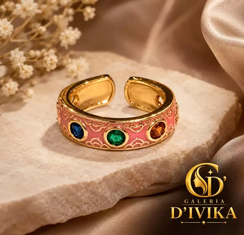 Multicolor Enamel Gemstone Cuff Ring