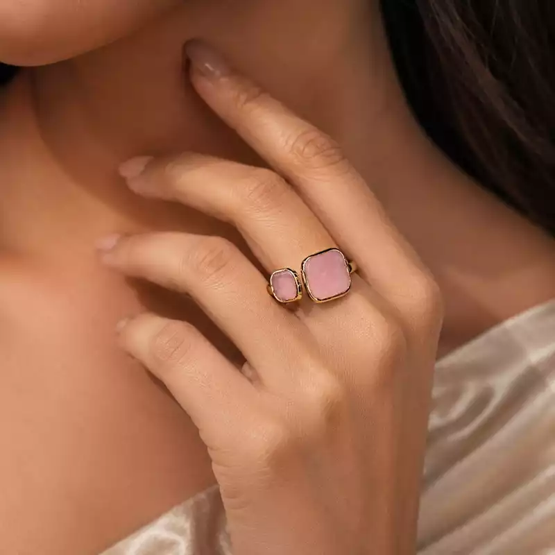 Pastel Pink Double Square Statement Ring