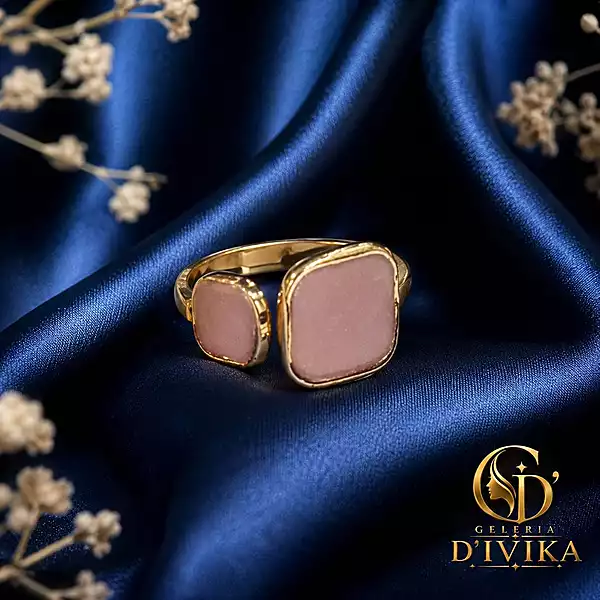 Pastel Pink Double Square Statement Ring