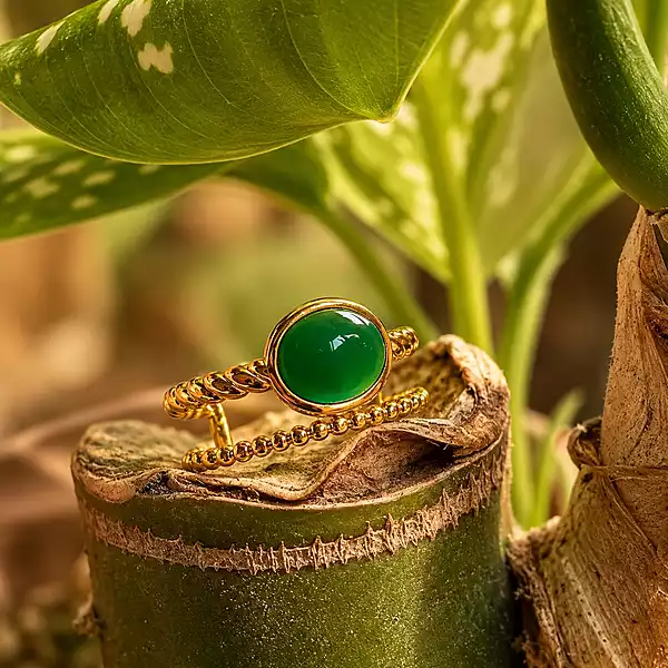 Green Oval Statement Cuff Ring