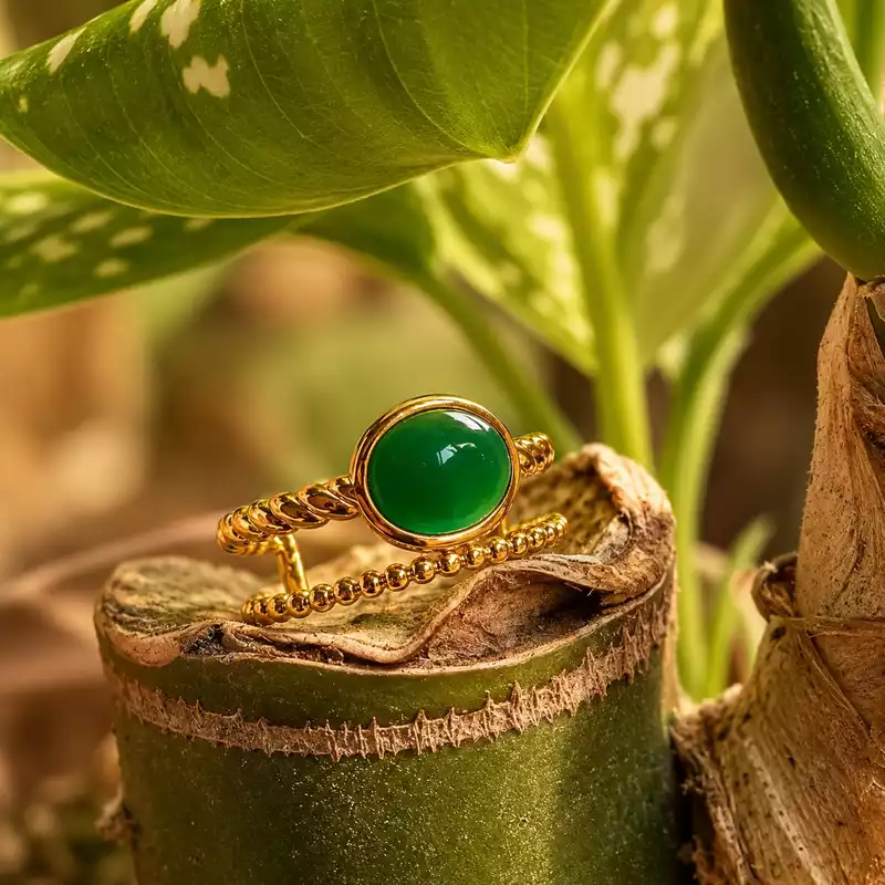 Green Oval Statement Cuff Ring