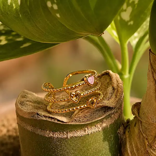 Pink Heart & Floral Open Cuff Ring