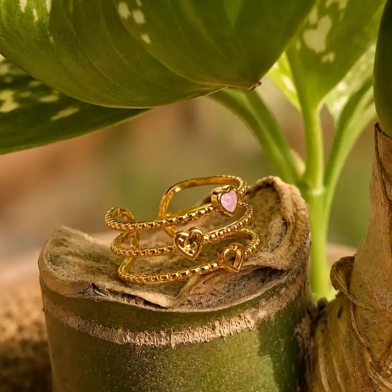 Pink Heart & Floral Open Cuff Ring