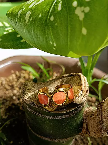 Coral Pink Enamel Multi-Circle Open Cuff Ring