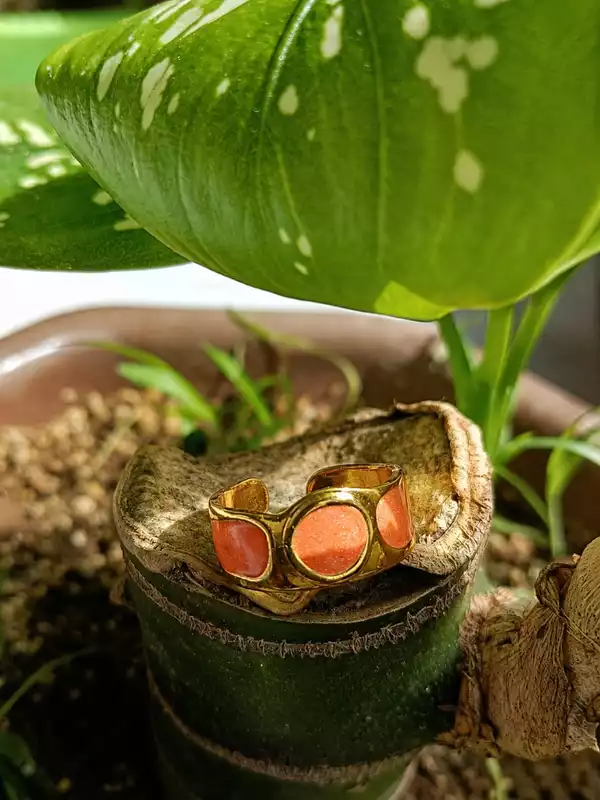 Coral Pink Enamel Multi-Circle Open Cuff Ring