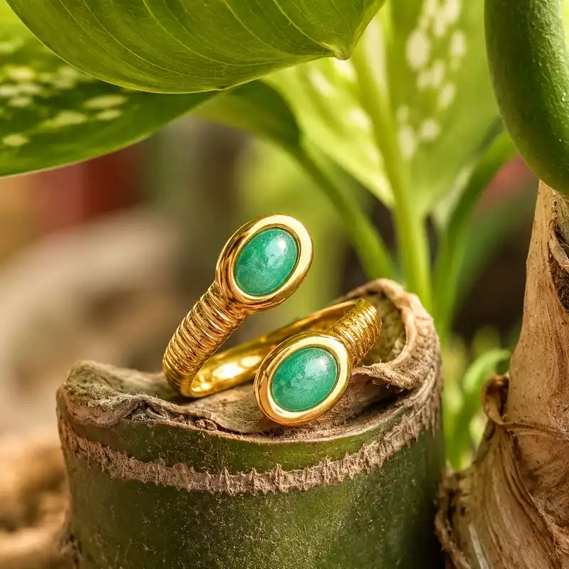 Aqua Green Double Stone Open Cuff Ring