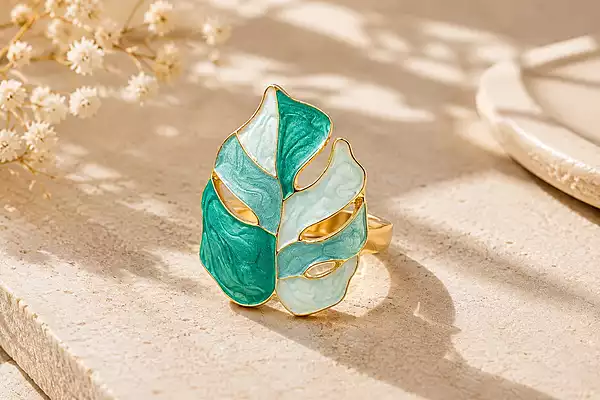Teal Green Leaf Design Ring