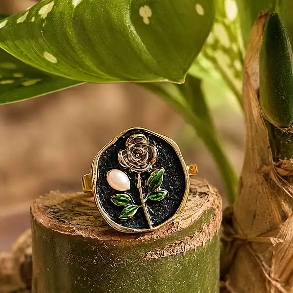 Black Rose Floral Statement Ring