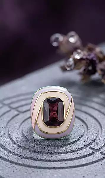 Lavender Enamel Designer Ring