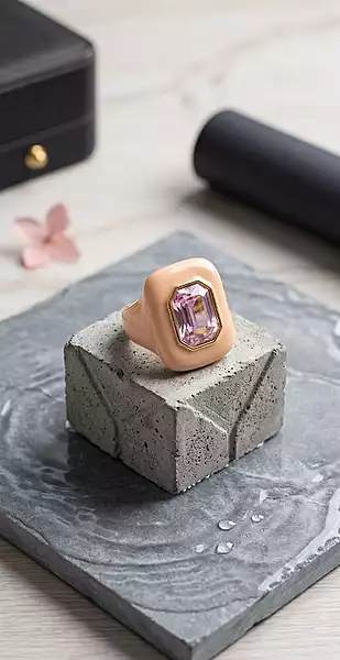 Lavender Rectangular Crystal Statement Ring