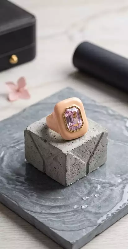 Lavender Rectangular Crystal Statement Ring