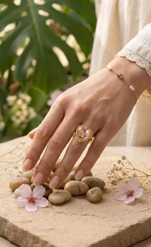 Pink Floral Heart Statement Ring